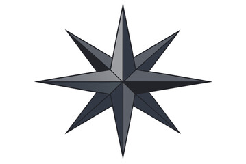 A black and white vector illustration of a compass rose with a star, perfect as a graphic design element or shiny icon