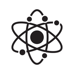 Science atom icon representing physics and chemistry research with a nucleus and orbiting electrons for a molecular technology concept vector solid glyph icon