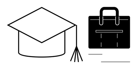 Graduation cap and professional bag suggesting a link between academic achievement and career progression. Ideal for education, success, workforce readiness, growth, opportunity, career planning