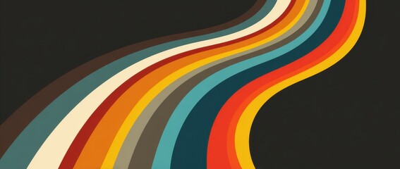Obraz premium A retro vector graphic design of colorful stripes in the style of Retro, on a dark background, with bold lines, simple shapes, and a 1970s style Generative AI