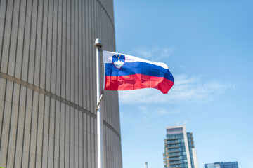 The Slovenian flag at Toronto City Hall's Nathan Phillips Square.