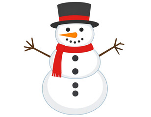 Snowman with hat and carrot nose, transparent background 