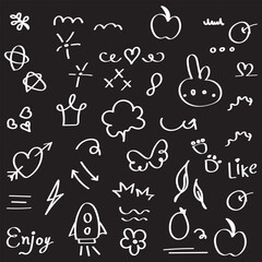 Scribble doodle hand drawn messy ink strokes set. Freehand lines and shapes. Hand drawn pencil curves and black marker swirl, pen sketch