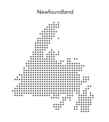Dotted map of Newfoundland island, minimal monochrome illustration.