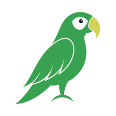 Flying parrot silhouette. Bold green vector icon of tropical bird.