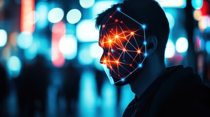 A person's face with digital overlay