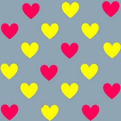 Colorful heart pattern with pink and yellow shapes on grey background  