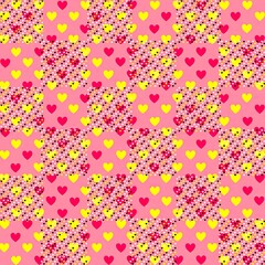 Colorful heart pattern with yellow and pink hues on a pink background  