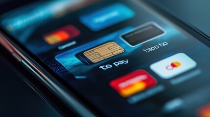Obraz premium Close-up smartphone screen displaying mobile payment apps