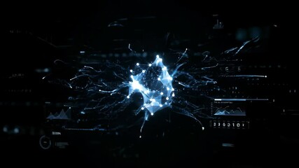 Blue glowing neuron network with connected data streams and statistical graphs for artificial intelligence and big data science footage. - Powered by Adobe