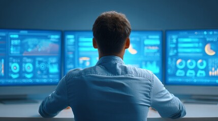 Data scientist analyzing big data metrics in office environment