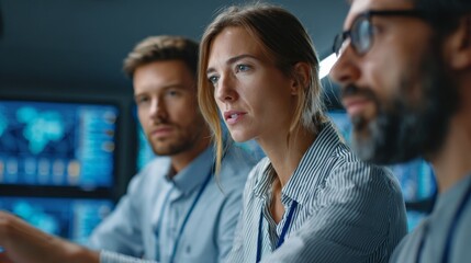 Obraz premium It experts monitoring control room operations modern technology environment