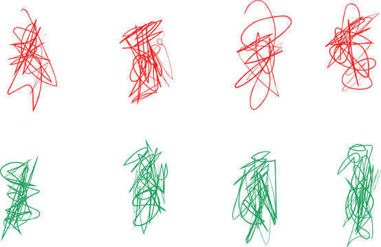 Abstract illustration featuring chaotic red and green scribbles on a white background, showcasing dynamic lines and vibrant colors, perfect for creative design projects and artistic expressions 