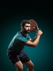 Padel player showcasing professional gear, perfect for online store banners, padel championship...