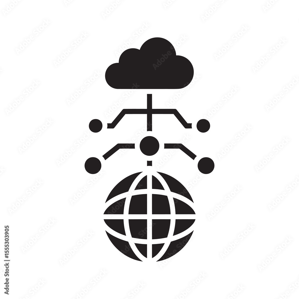 Poster global network cloud service icon showing worldwide internet connection data sharing and internation