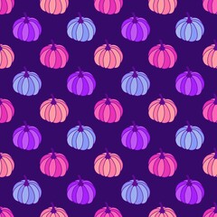 Autumn harvest vegetable seamless monster Halloween pumpkins pattern for wrapping paper and fabrics