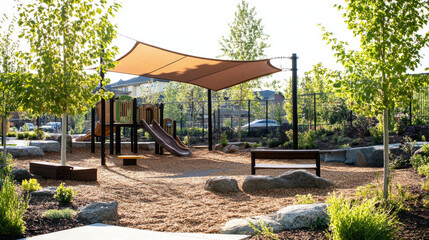 Design Elements Shaded areas - Protection from sun, more comfort for longer play. Benches/seating - For caregivers to supervise comfortably. Fencing - Adds safety, especially near streets or water.