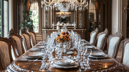 Dining Table Design (Interior/Decor) Refers to the aesthetic and functional design of the actual dining table.