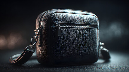 Naklejka premium Black Textured Camera Case with Zipper and Strap Mockup