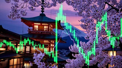 japan stock market, which is depicted as a combination of typical japan features and a stock chart - Powered by Adobe