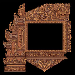 Intricately Carved Balinese Temple Frame with Floral Motifs vector
