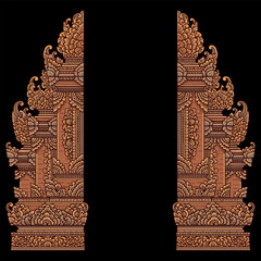 Intricate Balinese Gate Carving ornament vector