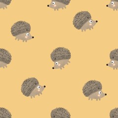 Seamless pattern with cartoon hedgehog, decorative elements. Colorful illustrations flat for kids. hand drawing. baby design for fabric, print, wrapper, textile
