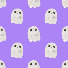 Halloween seamless pattern with cartoon ghost. Colorful flat style. holiday theme. hand drawing. design for fabric, print, wrapper, textile