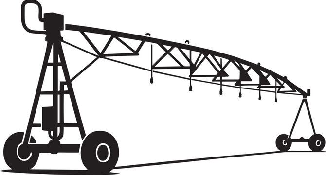 Irrigation Machine Silhouette – Detailed Center Pivot Watering System Vector Icon, Black and White Irrigation System Side View – Agricultural Sprinkler Equipment Silhouette