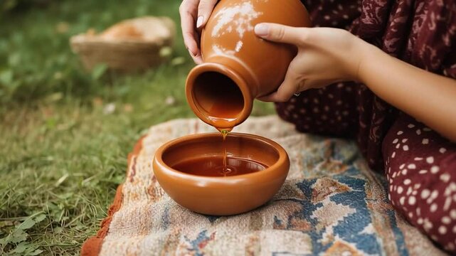 Woman&rsquo;s Hand Pouring Castor Oil into Bowl &ndash; Natural Wellness