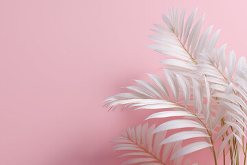 Palm Tree Background. Palm leaves on pink background. 
Summer tropical background.