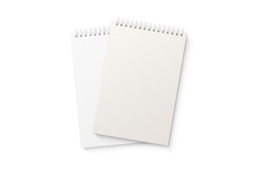 Spiral bound notebook mockup template with white paper cover isolated on a transparent background, PNG. High resolution.