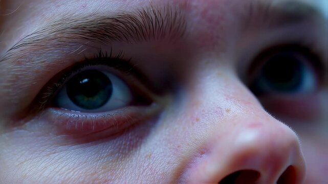 Curious child gazing upward with wonder and expression in closeup sequence