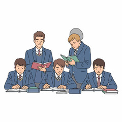 Vector set of students studying together