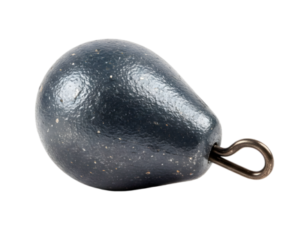 Fishing sinker for fishing line with an eyelet on transparent background. Accessory for fishing. Still life.
