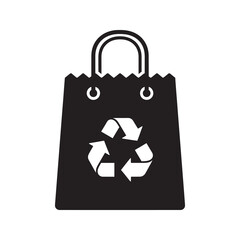 Reusable shopping bag glyph icon with recycle symbol for eco friendly retail and sustainable consumption vector graphic design vector solid glyph icon