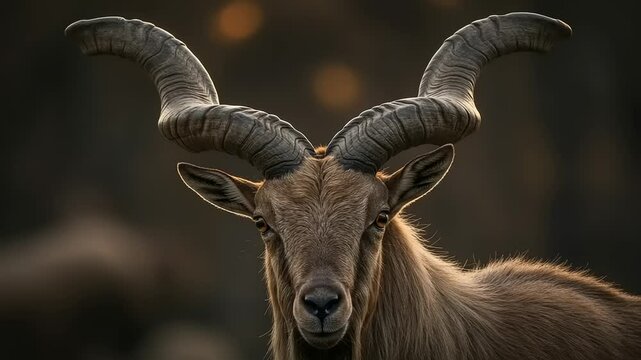 Close-up of a markhor goat with large horns