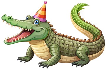 Obraz premium Crocodile in Party Hat at Birthday Event