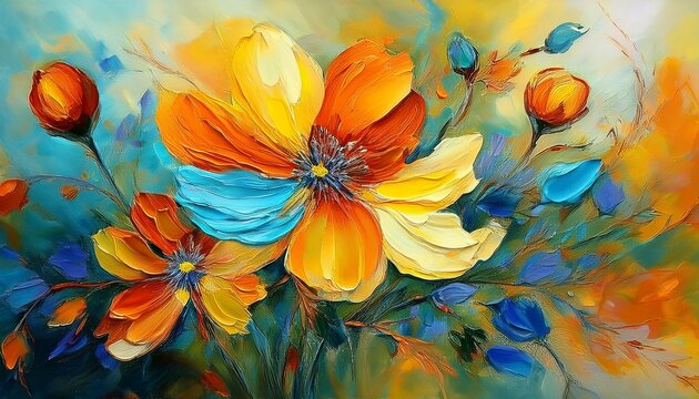 flowers oil painting abstract floral design for prints postcards or wallpaper ai