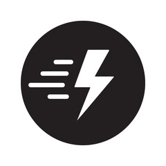Fast power icon with lightning bolt symbolizing quick charging rapid energy boost and high voltage electricity for efficient electronic performance vector solid glyph icon