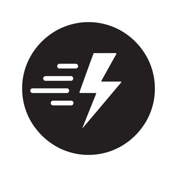 Fast power icon with lightning bolt symbolizing quick charging rapid energy boost and high voltage electricity for efficient electronic performance vector solid glyph icon
