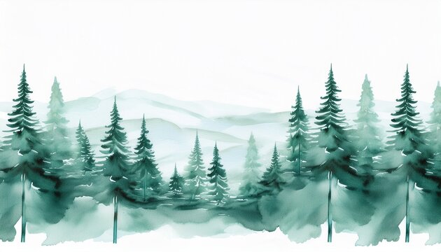watercolour seamless surface pattern tile modern delicate misty foggy eco line of pine spruce fir forest pattern on white isolated background textiles wallpaper home decor generative ai