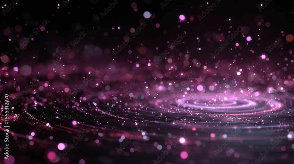 Poster Sparkling light trails with bokeh effect on dark background create a festive and magical feeling with pink and blue glowing lights