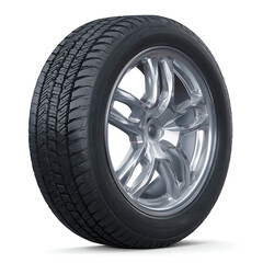 Obraz premium Black tire with silver alloy wheel automotive rubber