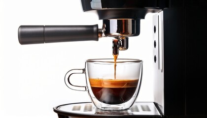 a coffee maker is brewing espresso in a glass cup