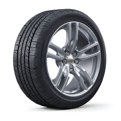 Obraz premium Black tire with silver alloy wheel automotive