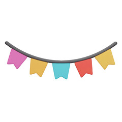3d garlands party banner isolated on transparent background, PNG, colorful bunting PNG, hanging decoration PNG, party streamer PNG, 3D festive banner