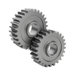 3d gear wheels isolated on transparent background, PNG, industrial gears, cogwheels, metal gears, machine parts, engineering icon, gear mechanism