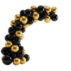 golden and black balloons arch isolated on transparent background, PNG, luxury balloon garland PNG, elegant party arch, celebration arch