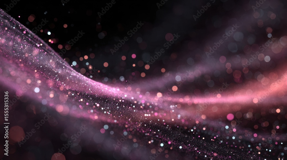 Poster vibrant purple glitter bokeh effect against dark background creates an abstract space scene